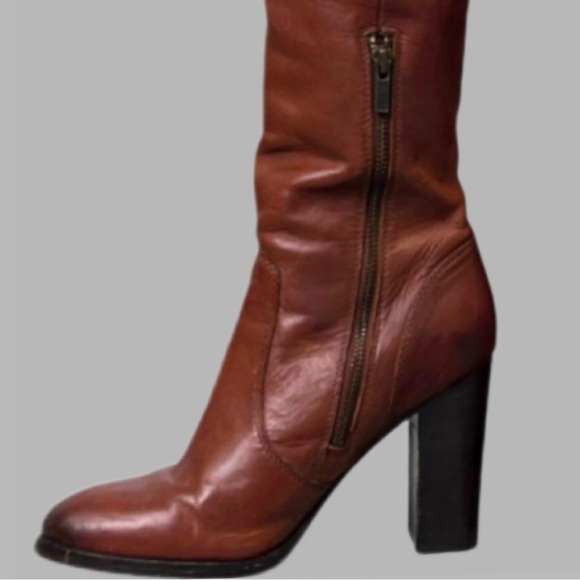 FRYE Corinne Over The Knee Leather Heeled Boots Size 8 Cognac Brown - Picture 6 of 13